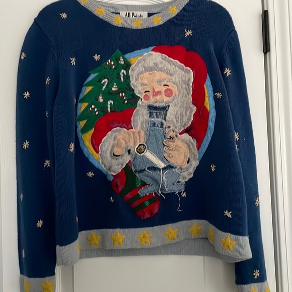 Hand stitched Santa bong sweater size medium